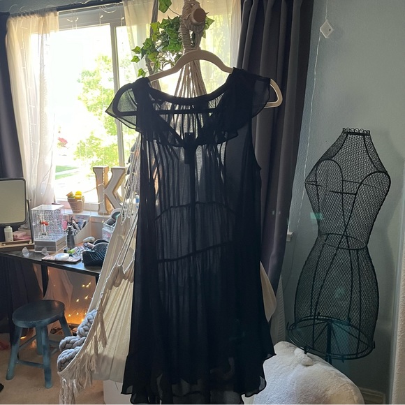 Cute Sheer Black Anthropologie Dress With Buttons - Picture 2 of 3